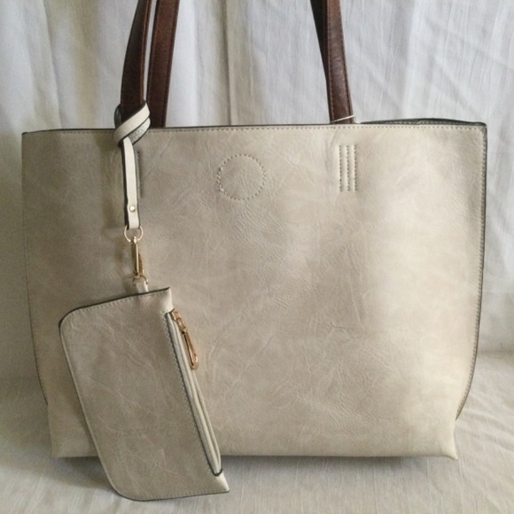 Vegan Tote, Wristlet, Satchel/Crossbody Ivory Bone Set Empire EM Handbag Co. - Picture 8 of 14